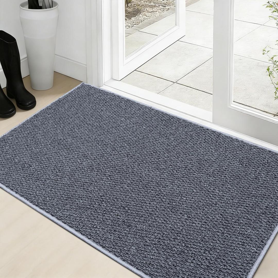 Dirt Trapping Door Mat 32x48, Grey Faux Jute Entryway Rug | 0.27" Low Profile, Washable & Non Slip Mud Mat, Back Front Door Mat Indoor Entrance