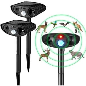 Kittmip Ultrasonic Animal Repellent Outdoor Solar Powered Repeller Cat Dog Deer Deterrent Waterproof Motion Sensor Deterrent for Yard Garden Rabbit Squirrels Fox Pest(Black, 2 Pieces)