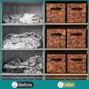 Stero Fabric Storage Cubes, 6 Pack Foldable Storage Bins with Handle, 11 Inch Box for Shelves, Closet, Organizer, Rustic Brown and Black