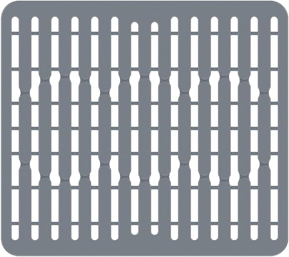 GSlife Silicone Sink Protector Mat for Kitchen - Food Grade Thickened Mat with 3 Reserved Holes, Heat Resistant, Dishwasher Safe, 12.8" x 11.2", Grey