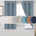 PrinceDeco 100% Black Out Curtains 64 inch Long 2 Panels Noise Reducing Curtains Full Room Darkening Linen Textured Window Drapes Thermal Insulated Panels for Living Room, 42 X 64 Inch, Stone Blue