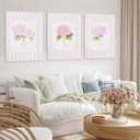 MTFBWY Framed Pink Hydrangea Wall Art Set of 3, Pastel Floral Wall Decor Botanical Canvas Prints, Feminine Flower Pictures for Bedroom, Nursery, or Girl Room 16x24in