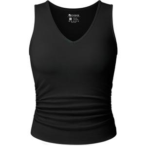 OQQ Women Shirts Sleeveless V Neck Stretch Clothes Basic Tank Tops (Small, Black)