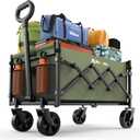 Collapsible Wagon with Wheels, 220 lbs Wagons Carts Foldable Wagon Cart with Flexible Handle, Lightweight Portable Folding Utility Grocery Shopping Cart for Grocery Sports Garden Camping, Green (Medium)