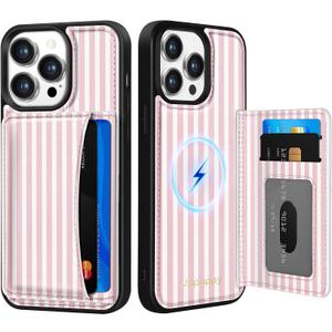 for iPhone 13 Pro Case with Wallet - Fits 4 Card Slots, Compatible with MagSafe for Women Aesthetic Durable PU Leather Credit Card Holder Kickstand Phone Cover for Apple 13 Pro, Stripe