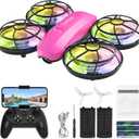 Kids Drone with Camera & Optical Flow Positioning - Mini RC Quadcopter with Full Protection Guard, 2 Modular Batteries, Colorful LED Lights - Easy to Fly Gift for Boys & Beginners (Upgraded Version).