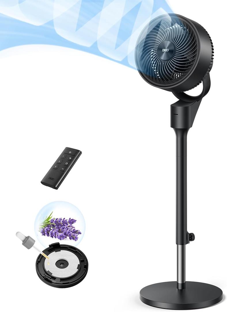 Dreo Fan for Bedroom, 80 Oscillating Standing Fan, 25dB Quiet, 80ft Pedestal Fans for Home Office, 90 Manual Vertical, 3 Speeds, Remote, 34-41" Adjustable Height, Air Circulator (Black)