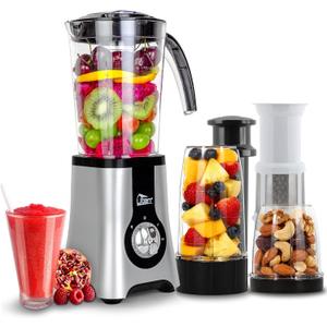 Uten 5-in-1 Smoothie Blender 42 oz/1.25L, Multi-Functional Mixer, Smoothie Maker, Juicer, Grinder with 304 Stainless Steel Blades, BPA-Free, Dishwasher Safe, Includes 3 Blender Cups & 2 Travel Bottles