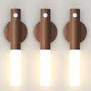 Battery-Operated Motion Sensor Night Lights: 2200mAh Rechargeable Wall Sconces Magnetic Wall Lights Wireless Stairway Lights Portable Hallway Light Wooden Wall Lighting for Bedroom Stair Picture