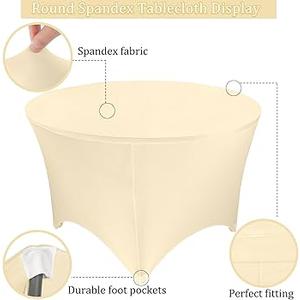 4 Pack 5FT Round Spandex Tablecloth 60 Inch Beige Stretchable Table Cover Washable and Wrinkle Resistant Table Cloth, Fitted Round Table for Wedding, Banquet, Birthday, Party, Restaurant (Beige)