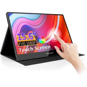 Wimaxit 15.6 Inch Portable Touch Monitor with Dual Speakers, Full HD 1920 x 1080, VESA 75 mm, HDMI/USB-C Connection, Ideal for Laptops, Xbox and Smartphones