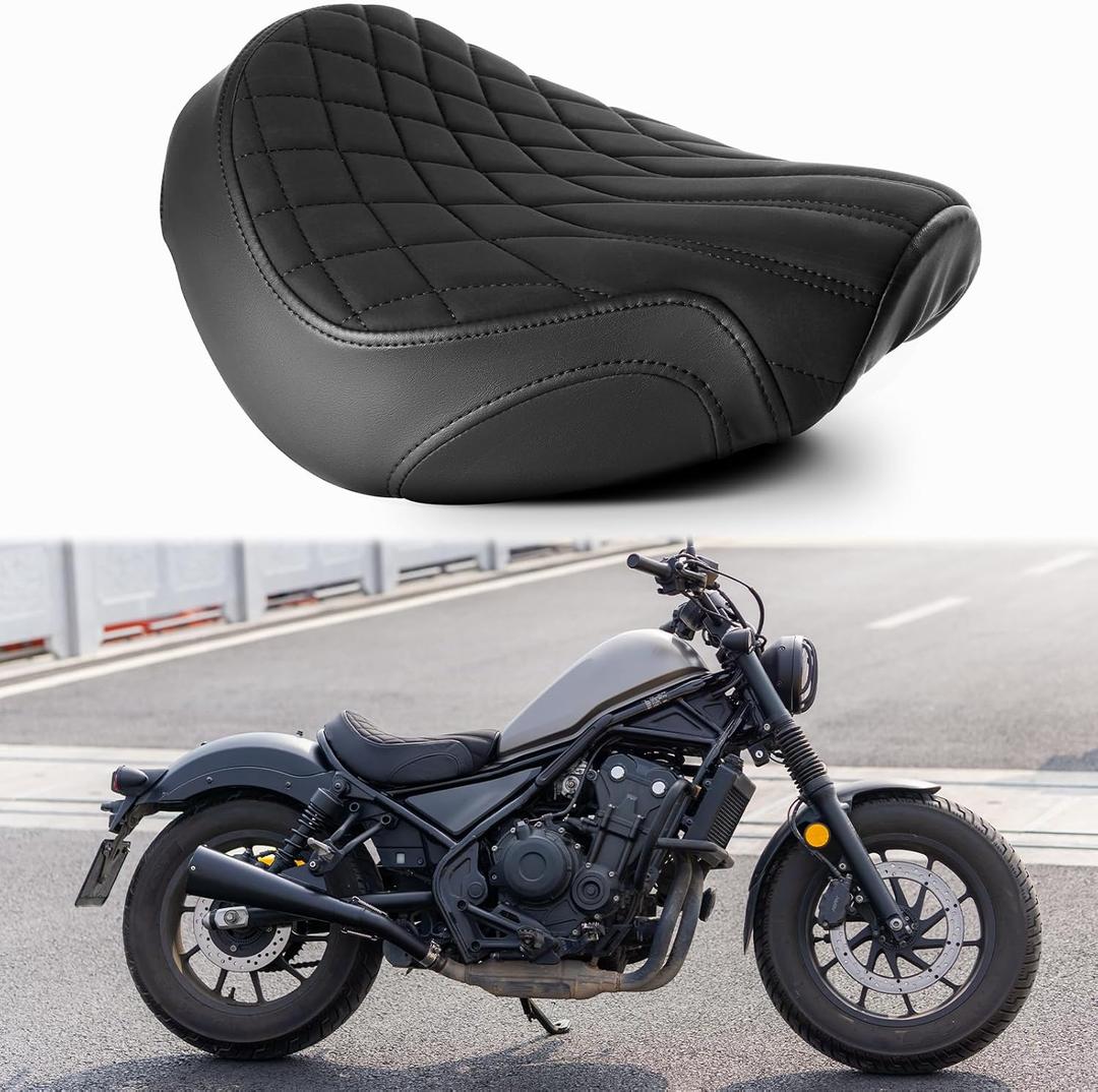 Motorcycle Front Rider Solo Seat Silicone Cushion Black Stitching Diamond Pattern Compatible with Rebel 300 CMX300 Rebel 500 CMX500 2020-2025