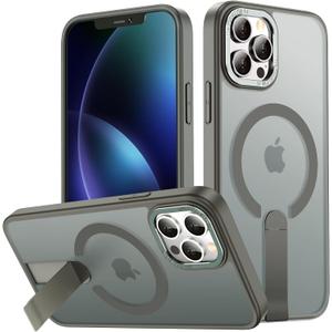 for iPhone 12 Pro Max Case with Stand, Compatible with MagSafe, [Invisible Stand] Anti-Slip Shockproof Military-Grade Protection, Magnetic Phone Case for iPhone 12Pro Max (Gray)