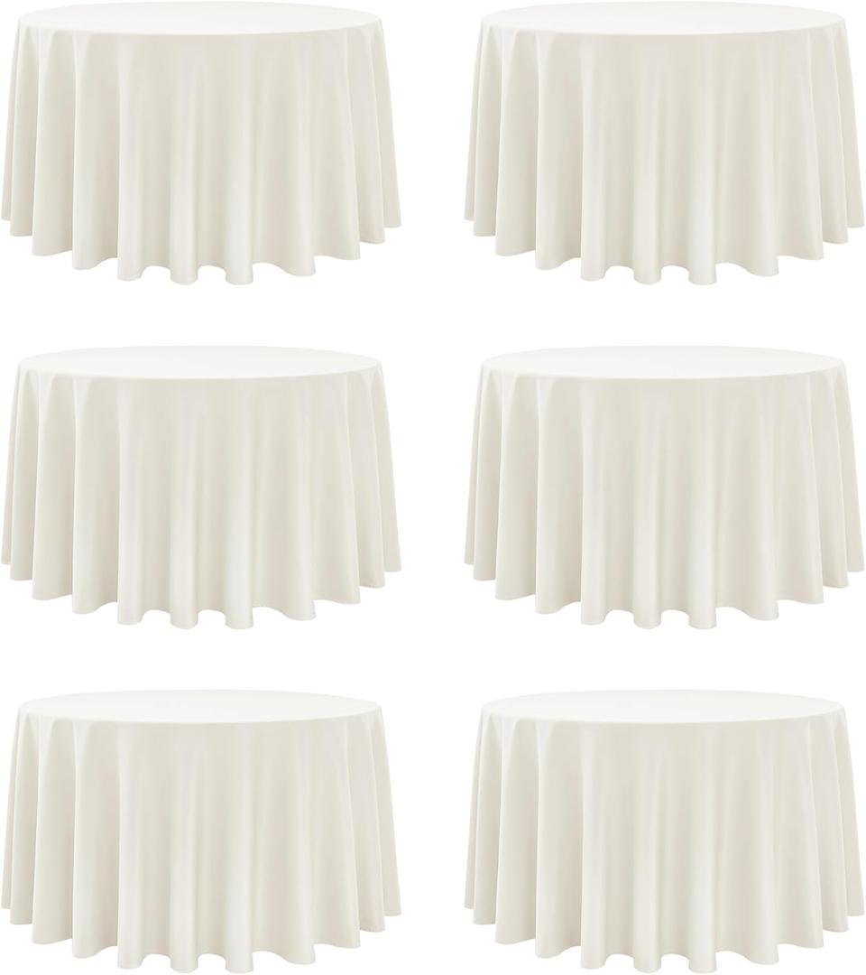 6-Pack Ivory Round Tablecloths, 120 Inches, Stain-Resistant Polyester for 5-6 Ft Round Tables - Washable Table Covers for Weddings, Banquets, Birthday Parties, Events