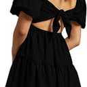 OWNGIGI Women's Summer Dress Square Neck Puffy Short Sleeve Loose Tie Back Casual A-Line Mini Dresses(S)