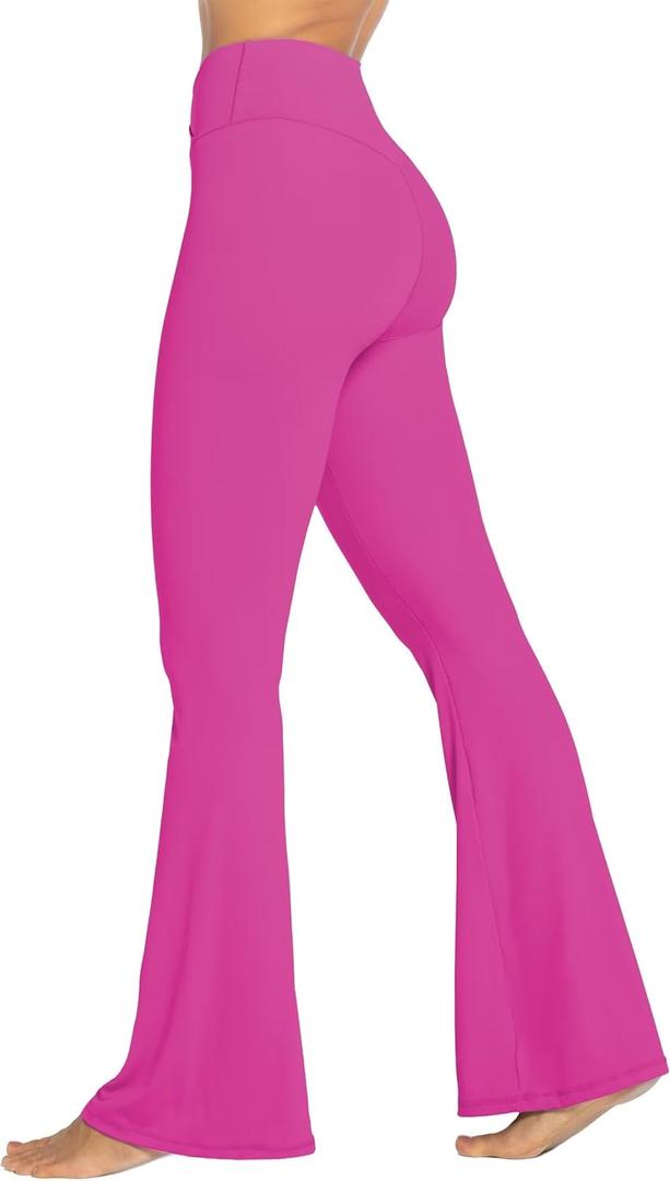 Sunzel Womens Flare Leggings No Front Seam Flare Yoga Pants with Tummy Control Crossover High Waist - 28" / 30" / 32" / 34" (Medium, Hot Pink)