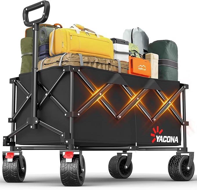 Extra Large Collapsible Wagons Carts Foldable, 450lbs Heavy Duty Folding Beach Wagons with Big All-Terrain Wheels, Utility Wagon Carts for Groceries, Outdoor Camping, Shopping, Beach, Garden