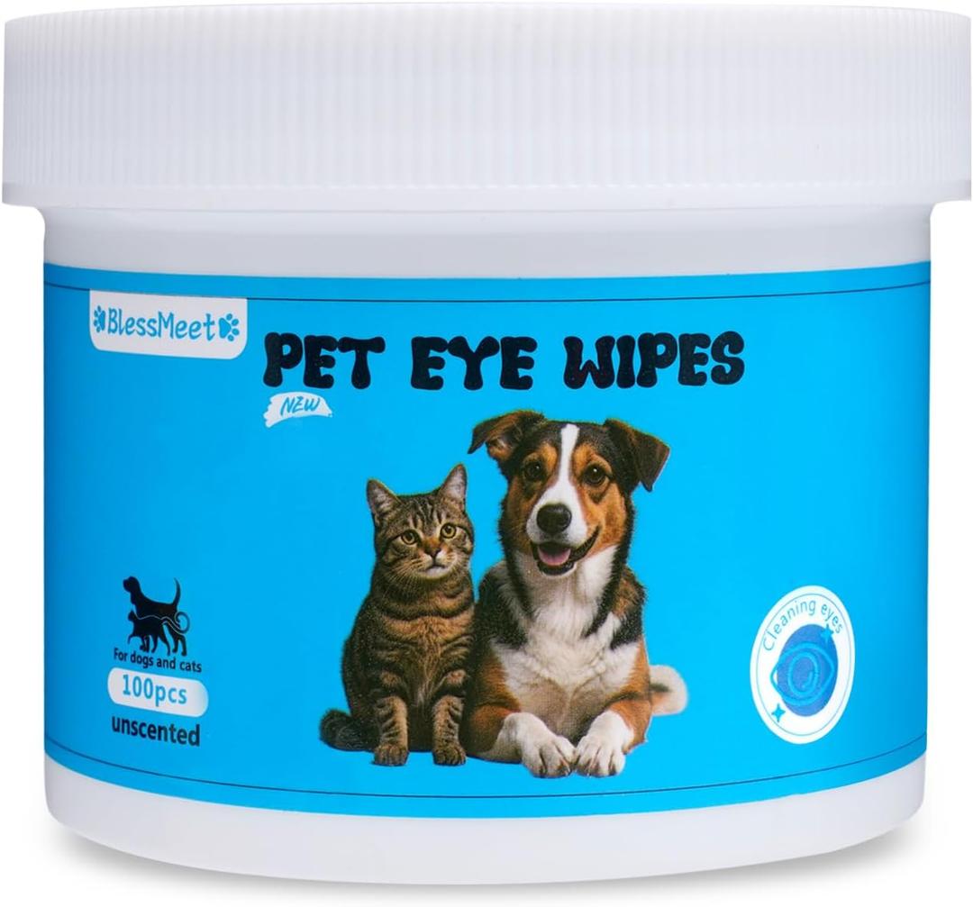 PET Eyes Wipes for Dogs & Cats - Gently Remove Tear Stain, Debris, Crust & Discharge- Hypoallergenic & Deodorizing Pet Cleaning Grooming Wipes Cleaner for Eyes, Face & Wrinkle -Unscented
