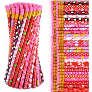 PLULON 60 Pieces Valentine's Day Pencils with Eraser Colorful Wood Pencils Cartoon Valentine Pencils for Kids School Party Valentine's Day Home (60)