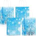 24Pcs Snowflake Gift Paper Bags Snowflake Castle Candy Treat Goodie Bags with Handle for Wonderland Snowflakes Birthday Winter Party Supplies