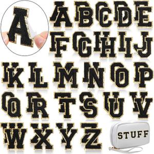 WILLBOND 52 Pcs Chenille Letter Patches A-Z, Self Adhesive Alphabet Patches for Clothes, Bags, Hats DIY, Name Craft & Personalized Best Mom Groovy Wedding Gifts(Black,2.2 Inch)