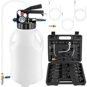 10L Transmission Fluid Pump 2 Way ATF Refill Dispenser, Pneumatic Oil Fluid Extractor & Transfer Pump with 15 Pieces ATF Adapters, Pressure Gauge & 4 Hoses for Automotive Oil Change