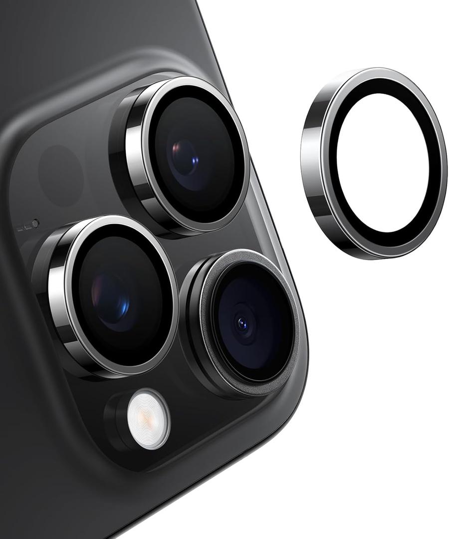 TORRAS 3-Year Ultimate Durability for iPhone 15 Pro Max/15 Pro Camera Lens Protector - 1:1 Invisible Fit & Ultra Clarity, Military-Grade 9H+ Aerospace Glass, Anti-Scratch, Easy Installation, Black Titanium