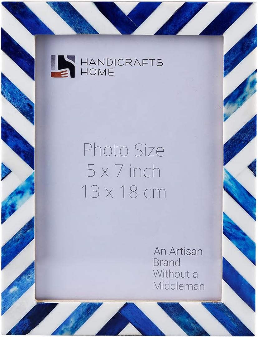 Handicrafts Home 8x10 Picture Frame Blue, Handmade Bone Inlay Photo Frame, Tabletop or Wall Mount Decorative Frame for Desk, Shelf, Living Room or Bedroom