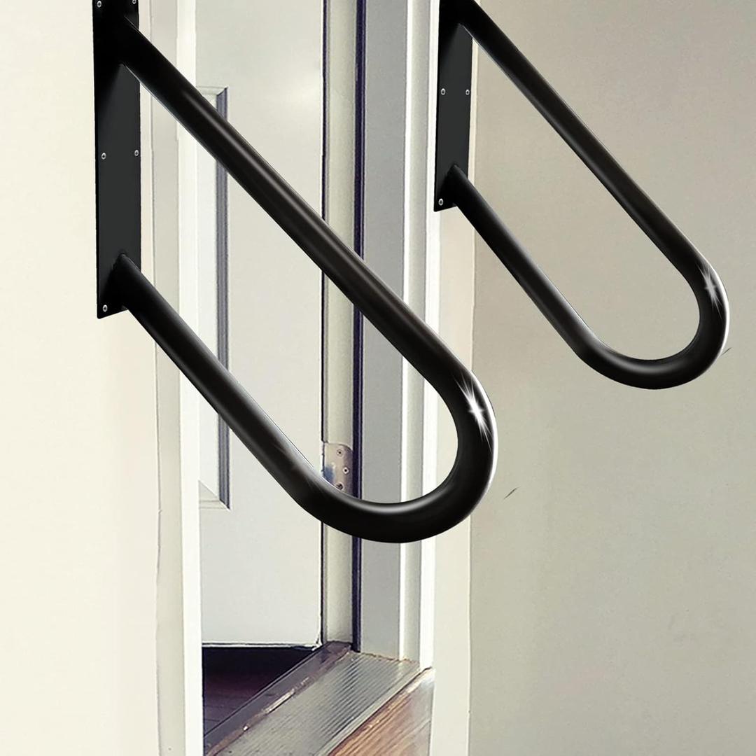 Wall Mounted Handrail Railing Grab Bar for Inoor&Outdoor Steps(Black 2PCS)