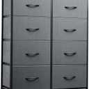 WLIVE Fabric Dresser for Bedroom, Tall Dresser with 8 Drawers, Storage Tower with Fabric Bins, Double Dressers, Chest of Drawers for Closet, Living Room, Hallway, Dark Gray