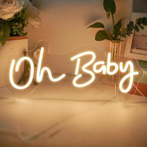 Oh Baby Neon Sign for Backdrop, 16.5x 6.9 Dimmable Led Light up Sign for Baby Shower - Gender Reveal Birthday Party Decorations - Warm White