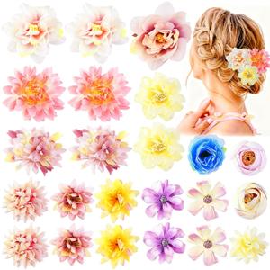 23pcs Flower Hair Clips Hair Barrettes for Women Hair Accessories Hawaiian vacation Boho Hairclip for Girls, Silk Flower Hair Clip for Wedding Graduation Cap Topper Decor Beach Party (pinkyellow)