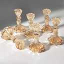 Gold Glass Candlestick Set of 6 Clear Crystal Glass Candle Holders Taper Holder Decor for Wedding Birthday Party
