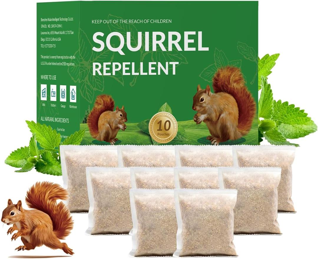 Squirrel Repellent, Chipmunk Repellent Outdoor, 10 Pack Squirrel Deterrent for Attic, Chipmunk Deterrent for Garden, Keep Squirrels Away for Car, Indoor Repellents Squirrel Pouches for Potted Plant