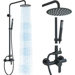 Shower System Matte Black Outdoor Shower Fixtures with 8" Rain Shower Head Handheld Sprayer Single Handle 304 Stainless Steel Wall Mounted Shower Shower Faucet Combo for Bathroom or Backyard, Matte Black 