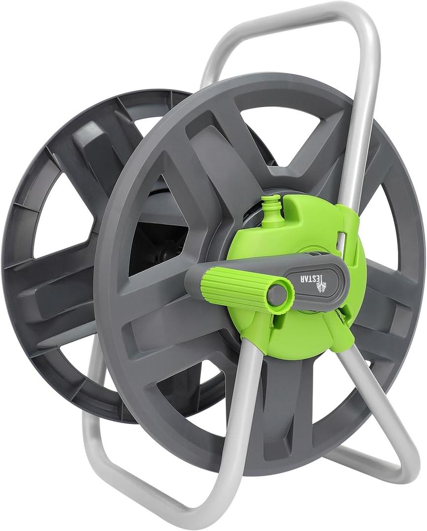 Water Hose Reel Cart, Holds 65-147 Ft of 5/8 Inch Hose, Wall Mounted Garden Hose Cart, Portable Hose Holder for Convenient Hose Storage and Watering (Green)
