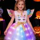 LED Light Unicorn Costume for Girl Birthday Decorations Halloween Christmas Party Outfit Princess Tutu Dress, Size 3-4T