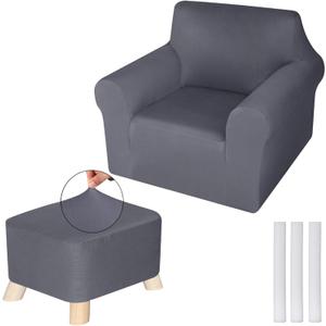Chair and Ottoman Covers Slipcover Set Armchair Cover T Cushion Chair Slipcover Milk Silk Sofa Furniture Protector Couch Soft for Armchair Ottoman(Dark Gray)