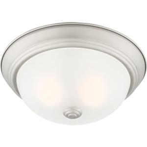 DESIGNERS FOUNTAIN Reedley 2-Lights Flush Mount Ceiling Light, 13 Inch Lighting Fixture for Kitchen, Bedroom, Bathroom, and Hallway, Pewter/White with Etched Glass, 1257M-PW-W