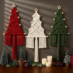 HunnmingRe Large Macrame Christmas Tree 3 Set Macrame Christmas Wall Decoration Hanging Ornaments Boho Wall Decor for Party Supplies(White, Red, and Green)