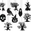 Black Halloween Indoor-Outdoor Party-Decoration Clearance-Garland - 10pcs Witch Horror Spooky Scary Swirl Streamers Banner,Classroom Home Office Porch Haunted House Hanging Decor Lasting Surprise