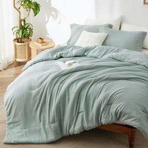 Bedsure Queen Comforter Set - Sage Green Comforter Queen Size, Soft Bedding for All Seasons, Cationic Dyed Bedding Set, 3 Pieces, 1 Comforter (90"x90") and 2 Pillow Shams (20"x26"+2")