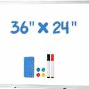 NEWBULIG White Board, 36" x 24" Magnetic Dry Erase Board for Wall with 1 Dry Eraser & 2 Multi-Color Markers & 4 Magnetic Pins, Silver Aluminum Frame for Office, Home, School, White
