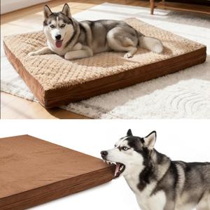 Sytopia Washable Indestructible 37" Dog Bed for Large Dogs  Double-Sided Plush, Waterproof, Removable Cover, Thick Orthopedic Support, Durable Multi- Size Comfort Clearance Indoor Flat Dog Bed (Brown)