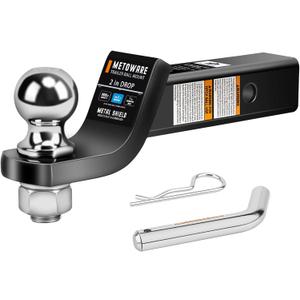 METOWARE Trailer Hitch Ball Mount, 2" Drop Hitch with 2" Ball, 6,000 lbs GTW Fits 2" Receiver for Truck SUV Boat RV, Solid Steel Towing Kit with Hitch Pin & Clip, Black
