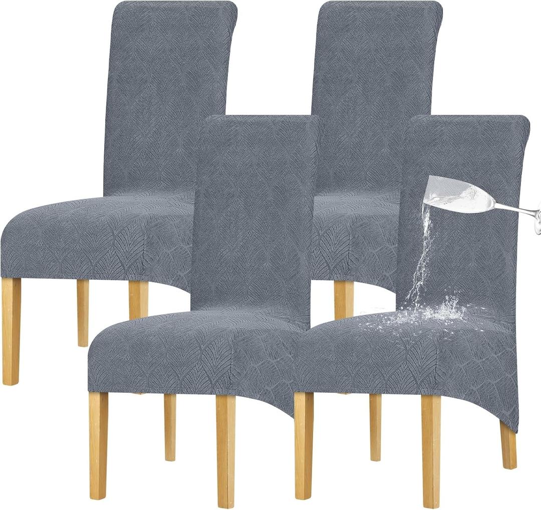 Lellen Waterproof Chair Covers Set of 4 - Stretch XL/Oversized Extra Large Dining Chairs Cover High Back Dining Room Chair Covers Oversized Chair Protect Chair Slipcovers（Dark Grey）