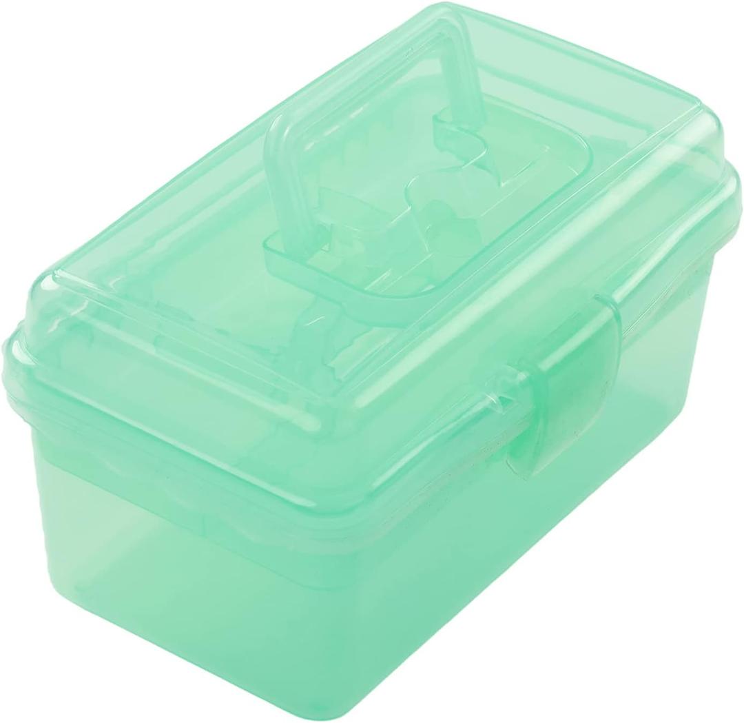 Utoolmart 10.2 Tool Box, Plastic Storage Toolbox with Removable Tray, Small Parts Hardware Organizer Art Craft Cosmetic Sewing Box Case Clear Green
