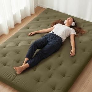 ZonLi Japanese Floor Futon Mattress 100% Cotton Washable Cover Foldable | 80" x 76" King Size 4" Thick Tatami Mat Sleeping Pad, Roll Up Floor Lounger Bed for Guest, Dormitory, Camping & Travel