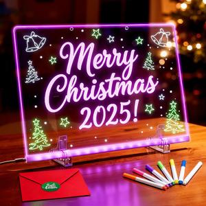 LED Note Board with 7 Colors, 12"x 8" LED Drawing Board for Kids, Includes Adapter, 7 Markers, Soft Cloth, Hanging Chain, Christmas Gift (2025 Upgrade Edition) ((12x8 inches) - More Space for Creativity)
