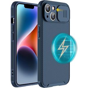 Hitaoyou for iPhone 15 Case Compatible with Magsafe, iPhone 15 Camera Protection Case [Support Wireless Charging] with Slide Lens Cover, Slim Magnetic Case for iPhone 15 6.1" Blue